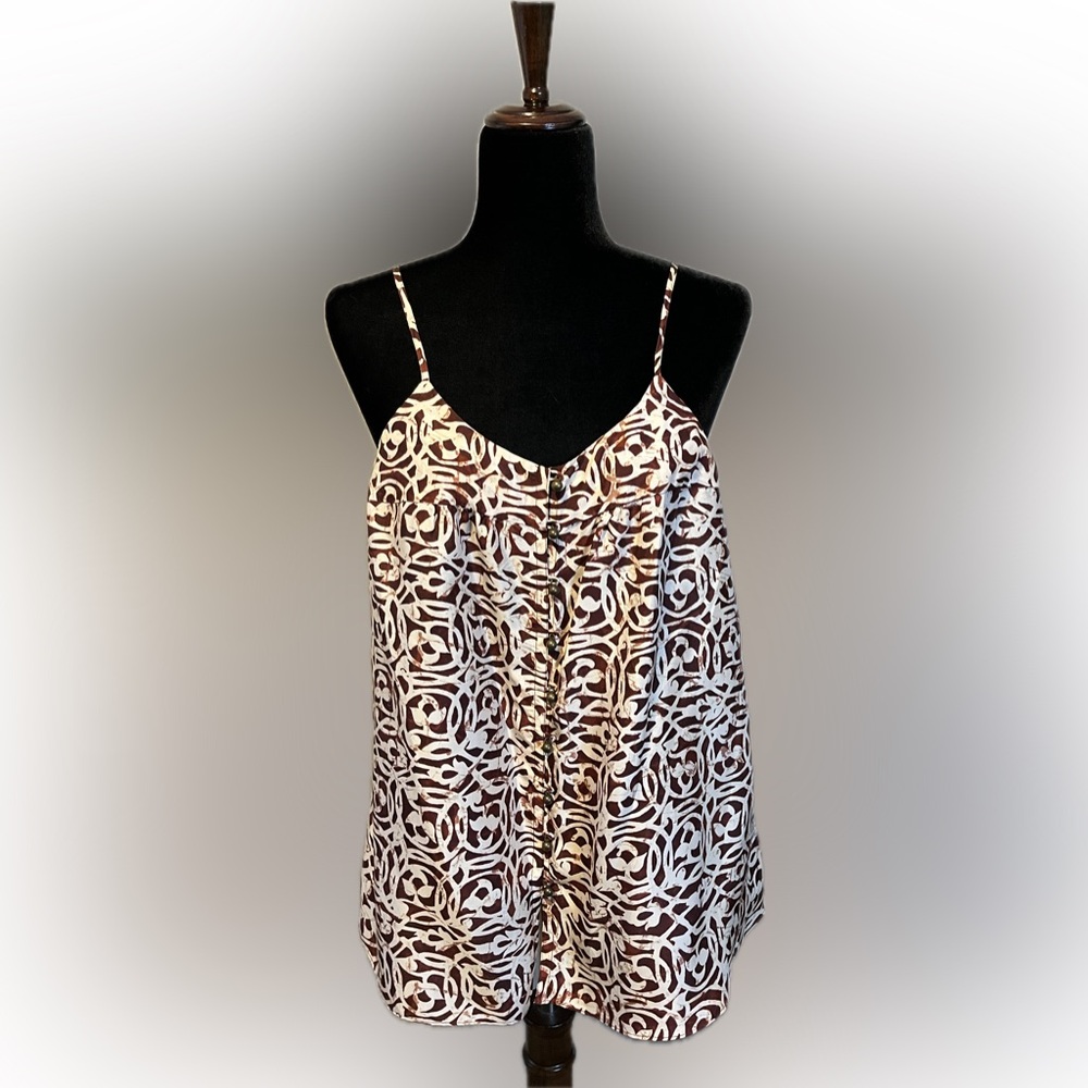 Banana Republic Brown & Cream Print Spaghetti Strap Silk Top size M